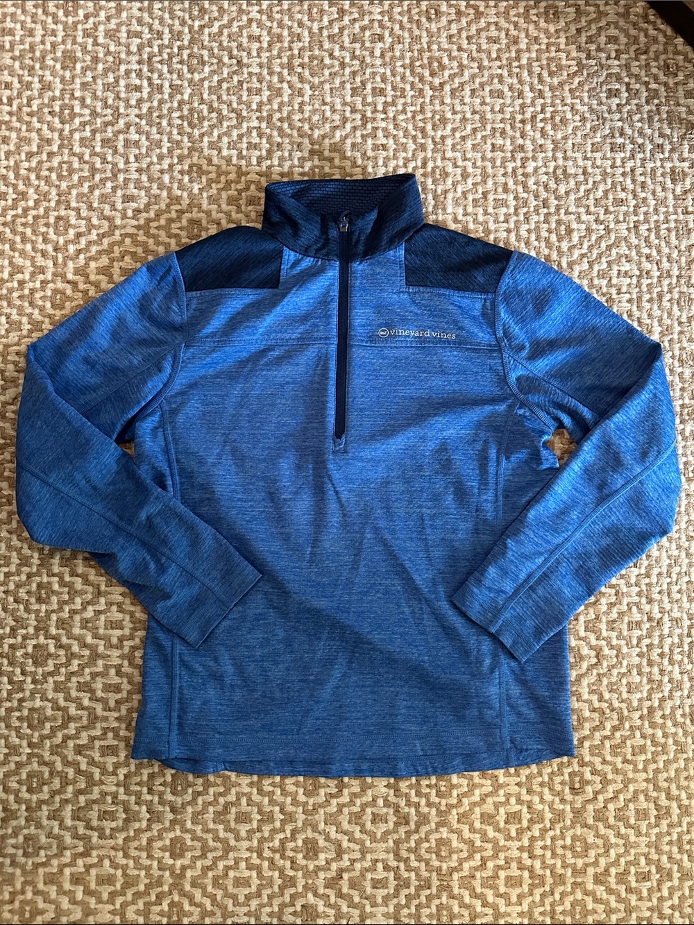 Vineyard Vines Men’s Heathered Royal Blue & Navy Quarter-Zip Performance Jacket